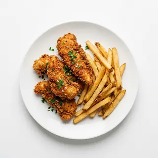 Combo de chicken fingers artesanos súper crujientes con patatas fritas
