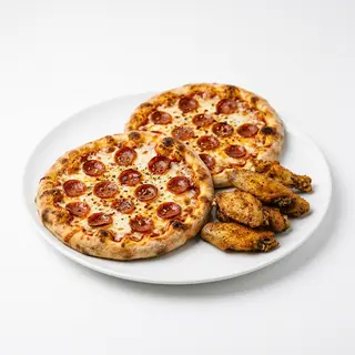 Menú 2 Pizzas + Alitas De Pollo (6 Uds.)