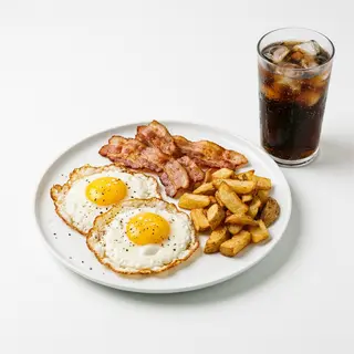 Huevos Con Bacon Y Patatas + Coca-Cola Sabor Original lata 330ml.