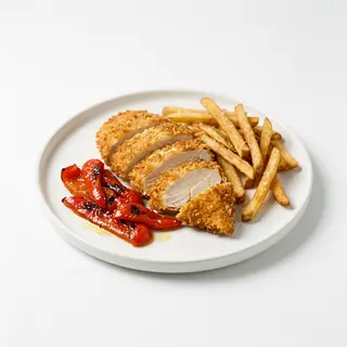 94-Pechuga Empanada, Pimiento Rojo Y Patatas
