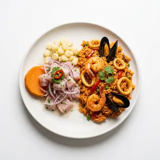 Dúo: Ceviche Con Arroz De Mariscos