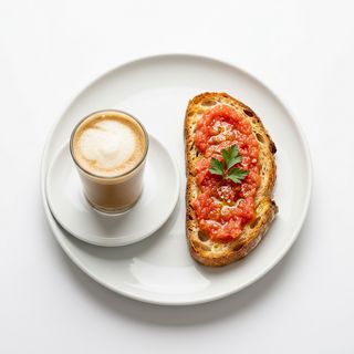 Combo De Café Con Leche 350 Ml. Y Tostada De Tomate Rallado