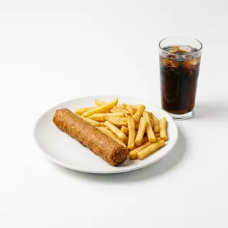 Fricandel, patata y bebida