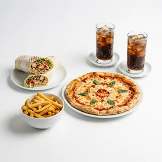 Menú 1 Dürüm + 1 Pizza Mediana + 1 Patatas + 2 Latas