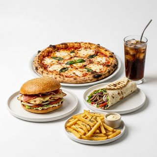 Menú 1 Pizza Familiar + 1 Campero + 1 Dürüm + 1 Patatas + Coca-Cola (2 Lt.)