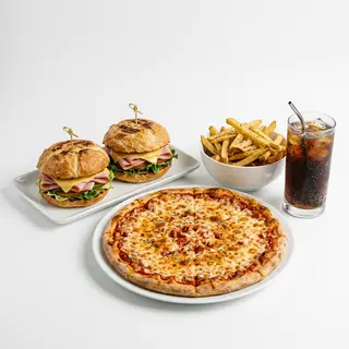 Menú 2 Camperos + 1 Pizza Familiar + 1 Patatas + Coca-Cola (2 Lt.)