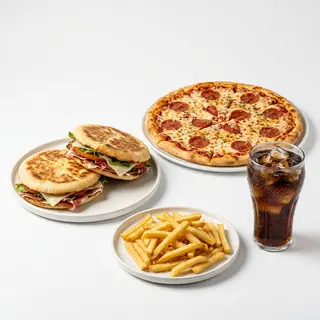 Menú 2 Camperos + Pizza (Familiar) + Patatas + Bebida (2 Lt.)