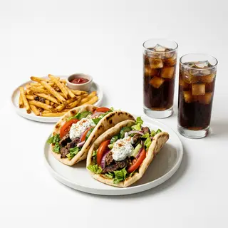 Menú 2 Pitas + Patatas + 2 Bebidas (330 Ml.)