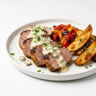 98-Solomillo De Cerdo, Pimientos, Roquefort Y Patatas