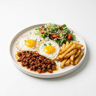 Plato #5: Chorizos Caseros (Jijas),Huevos A La Plancha, Patatas Y Ensalada