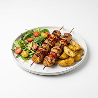 Menú plato de brochetas de pollo