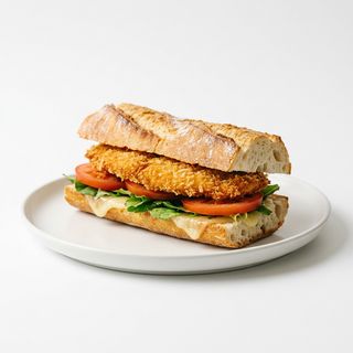 Bocadillo De Pollo Empanado Con Lechuga Y Queso