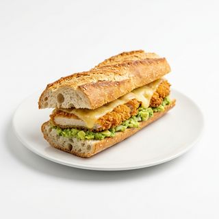 Bocadillo De Pollo Empanado Con Queso Y Guacamole