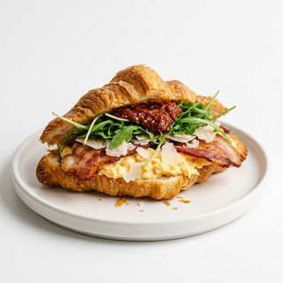 Croissant Aplastado Con Bacon Y Grana Padano