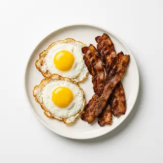 2 Huevos fritos con bacon de ternera