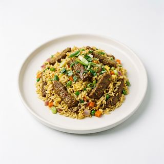Arroz frito con ternera y salsa curry