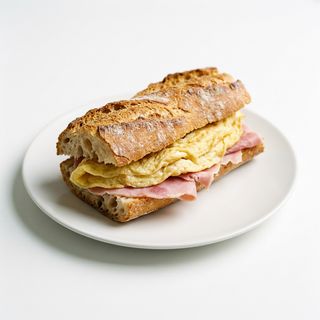 Bocadillo de tortilla francesa con jamón york