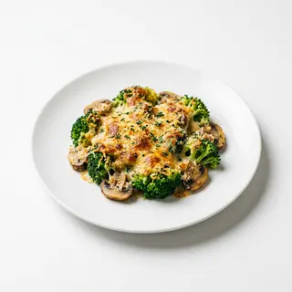 Brócoli con Champiñones Gratinados y Salsa Nata