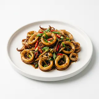 Calamares estilo chino en fuente quemada