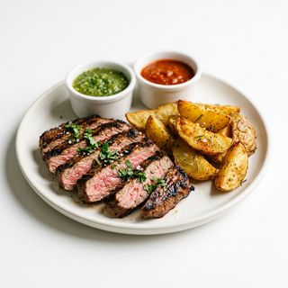 Carne Asada Con Patatas Y Salsas