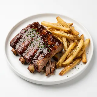 Costilla asada bbq + patatas fritas bistró