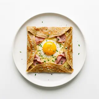 Crep con queso, jamón dulce y huevo