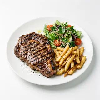 Entrecot A La Plancha Con Patatas Y Ensalada