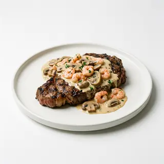 Entrecot gamberetti funghi