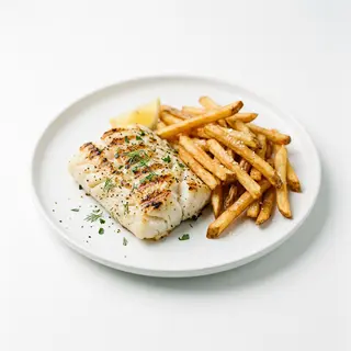 Filete De Pescado A La Plancha Con Patatas Fritas