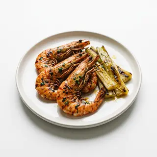 45 Gambas Con Puerro A La Plancha