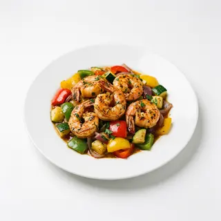 Gambas Con Verduras Variadas