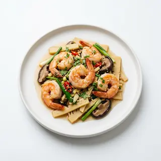 Langostinos Con Bambú Y Setas Chinas