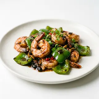 Langostinos Con Pimientos Verdes Y Salsa De Judías Negras