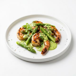 Langostinos con Salsa de Espárragos Verdes