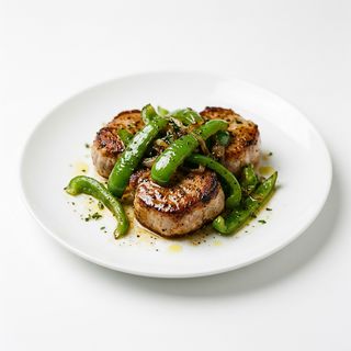 Lomo con pimientos verdes salteados