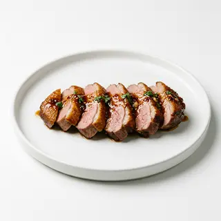 Lonchas de pato con salsa dulce y picante thai