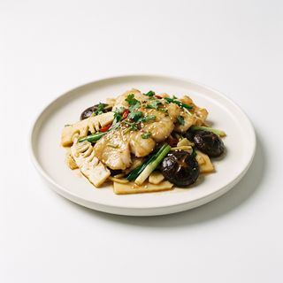 Pescado Con Bambú Y Setas Chinas
