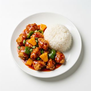 Pollo agridulce con arroz
