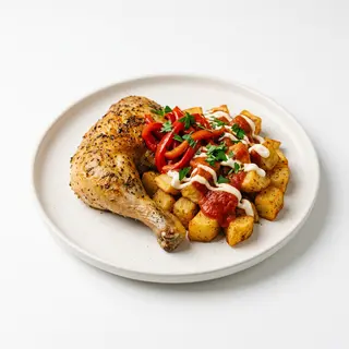 Pollo Asado Con Patatas Bravas