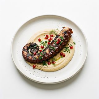 Pulpo A La Plancha Con Crema De Garbanzos Y Granada