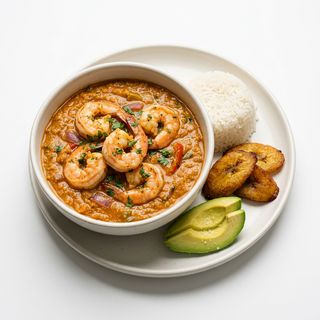 Sango De Gambas Con Arroz, Maduro Y Aguacate