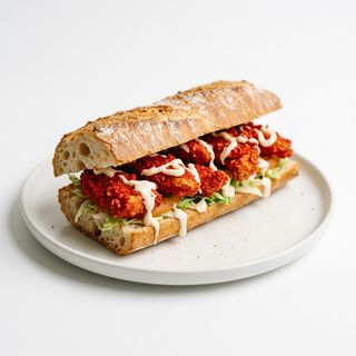 Bocadillo Pollo Taki Con Salsa Blanca