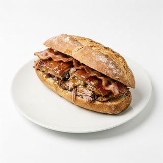 Bocadillo De Cochinillo + Bacon + Salsa