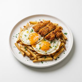 Huevos Rotos Con Pollo Crujiente
