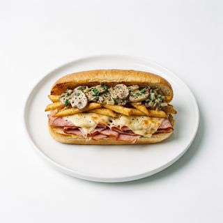 Prosciutto cotto, formaggio, patate fritte, boscaiola