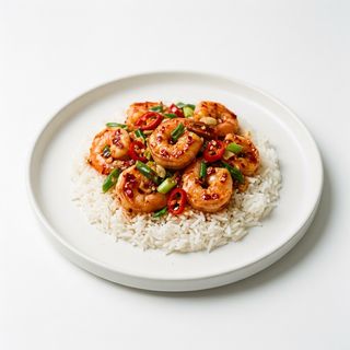 67.Gamberetti piccanti con riso bianco 辣子虾仁盖饭