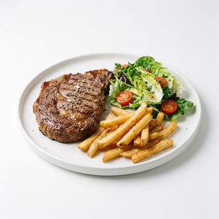 Bistec A La Plancha Con Patatas Fritas Y Ensalada