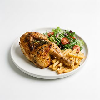 Medio Pollo Con Patatas Y Ensalada