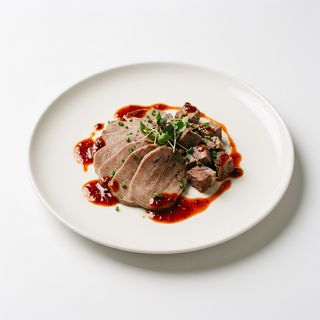 Lingua e cuore di manzo con salsa piccante