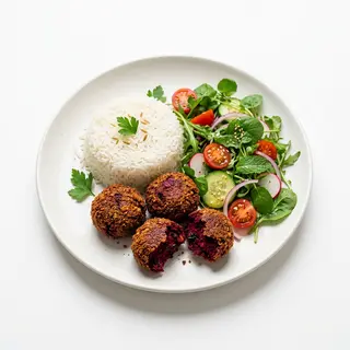 Falafel De Remolacha Con Arroz Y Ensalada